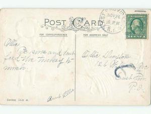 Pre-Linen thanksgiving GIRL OFFERS APPLE TO LARGE TURKEY k8936