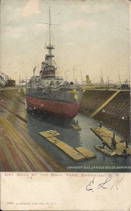 Brooklyn NY, Dry Dock w US Navy Battleship, 1908, Cruiser, New York, Ship 1903