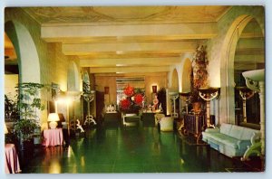 Waikiki Hawaii Postcard Royal Hawaiian Lounge Floral Tree Hawaiian Hotel c1960