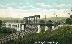 Postcard New York Herkimer Trolley Bridge Leighton 23-4453