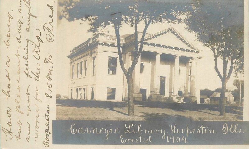 Postcard RPPC Illinois Hoopeston Carnegie Library 1907 23-5314