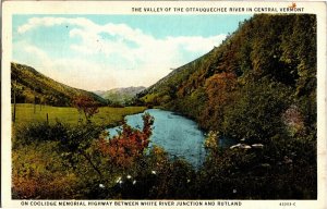 Valley of Ottauquechee River VT On Coolidge Memorial Hwy c1937 Vtg Postcard V13