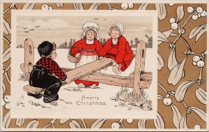 A Merry Christmas Children Teeter Totter Dutch Danish Xmas Postcard H26