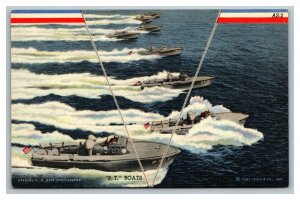 Vintage 1940's Military Postcard PT Boats Speeding on River Propaganda