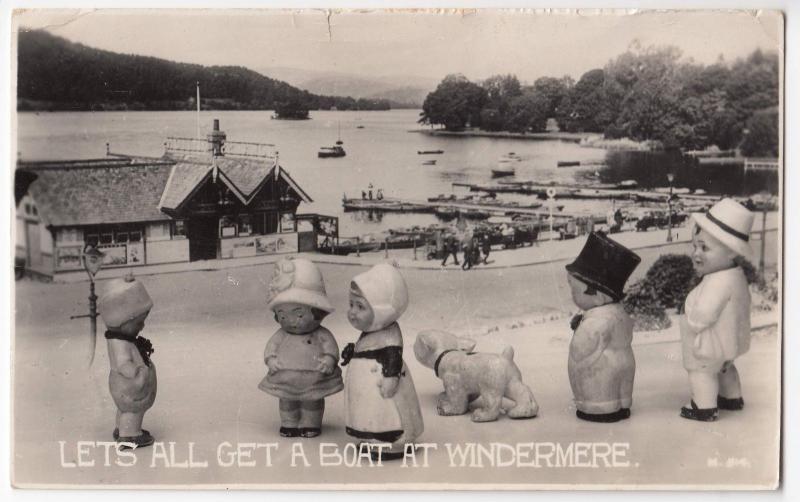 Lake District; Lets All Get A Boat at Windermere RP PPC, 1930 PMK, German Msg 