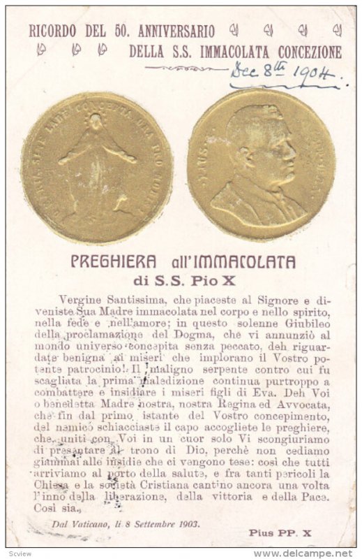 Ricordo del 50 Anniversario , Della S.S. Immacolata Concezione, 1904 S.S. Pio X