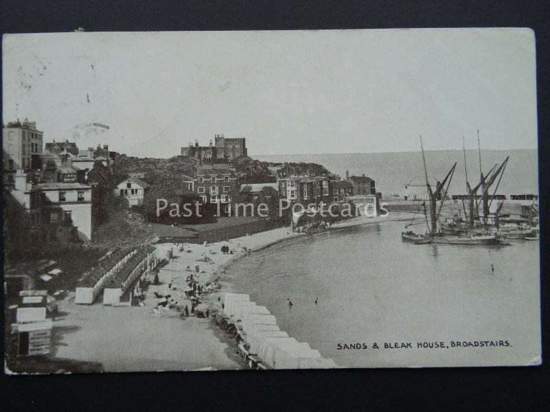 BROADSTAIRS Sands & Bleak House shows Thames Barges c1920 Postcard by J.R.Gale