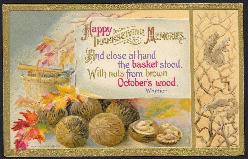 Happy Thanksgiving Memories Whole Nuts Hammer & Leaves Used c1913 Winsch