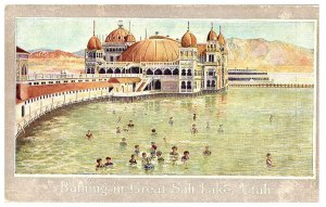 Bathing in the Great Salt Lake Union Pacific Railroad Postcard