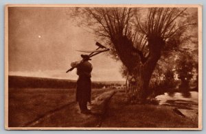 Postcard Old Farmer Carrying Wheat Sickle Louis Emile Adan Old Master Series Art