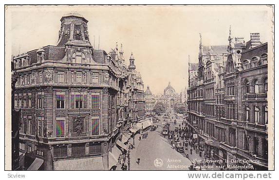 Rue Leys Vers La Gare Centrale, Anvers (Antwerpen), Belgium, 1910-1920s