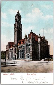 Detroit Michigan MI, Post Office Building, Driveway, Road Street, Postcard