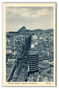 Avenida Rio Branco Birds Eye View Rio De Janeiro Brazil UNP WB Postcard W8
