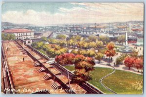 Manila Philippines PH Postcard Pasig River and Luneta Tuck Oilette c1920s Trees