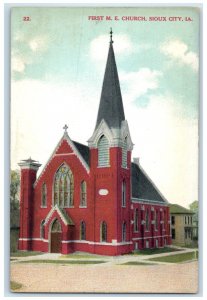 c1910's First ME Church Scene Street Sioux City Iowa IA Antique Postcard