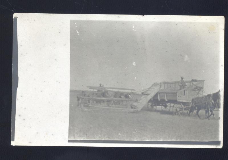 RPPC PRATT KANSAS HORSE DRAWN WHEAT FARM FARMING REAL PHOTO POSTCARD