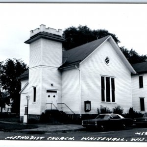 c1950s Whitehall, Wis. RPPC Methodist Church Real Photo Postcard GTO Car A112