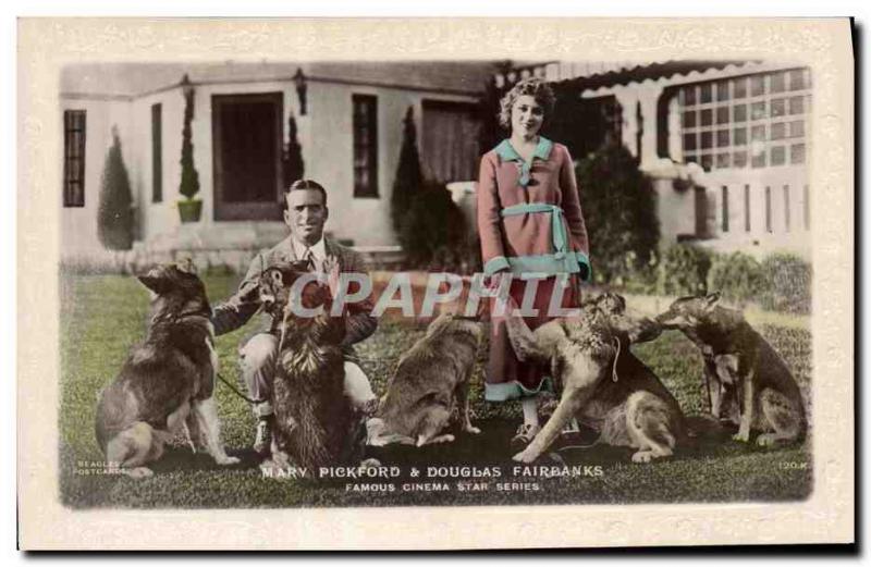 Postcard Modern Cinema Mary Pickford & Douglas Fairbanks Dog Dogs TOP