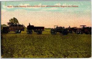 Trucks Pulling French Artillery Guns and Ammunition Wagons Vintage Postcard E42