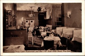 Vtg New York City NY Drury Lane Restaurant and Bar Postcard