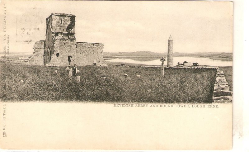 Devenish Abbey and Round Tower. Lough Erne Tuck Postcard # 2906