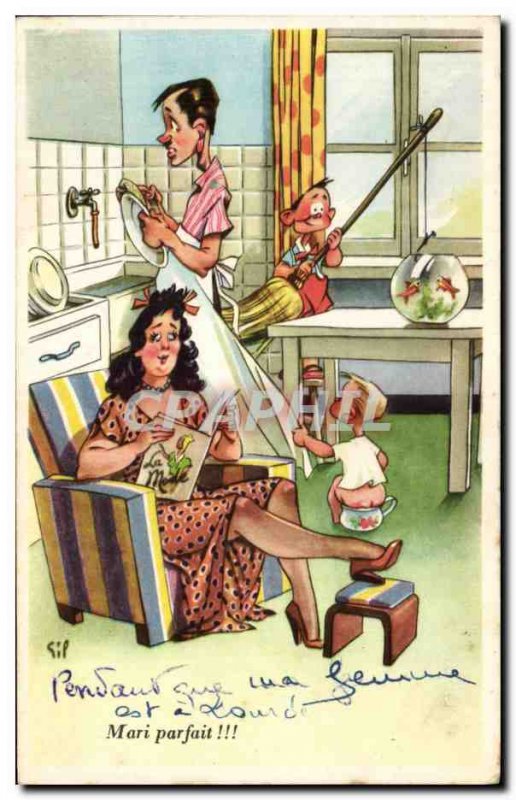 Humor Postcard Old Woman and Children