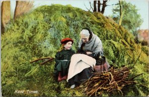 Hard Times Young Child Girl and Older Woman BB London A39 Unused Postcard G7