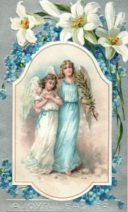 c1910 Lovely Easter Angels Lilies Embossed Dresden Vintage Postcard P118