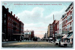 c1910's Washington Avenue From Germania Town Railway Saginaw Michigan Postcard