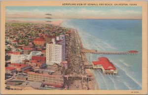 Postcard Airplane View Seawall and Beach Galveston Texas TX