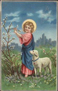 Easter Jesus Christ as Boy with Lamb Shepherd c1910 Postcard