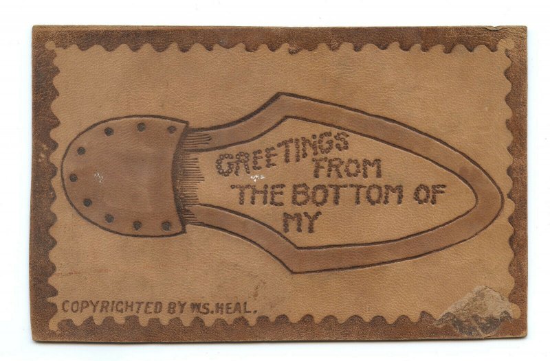 Greetings From The Bottom Of My (Sole) Vintage LEATHER Standard View Postcard 