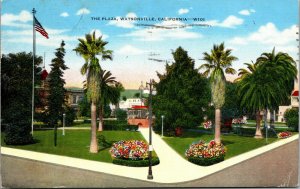 Vtg 1940s The Plaza Watsonville Pajaro Valley California CA Linen Postcard