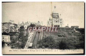 Postcard Old funicular Paris and the Sacre Coeur Basilica in Montmartre