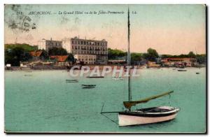Arcachon Old Postcard The grand hotel seen from the pier promenade