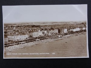 Sussex AERIAL VIEW EASTBOURNE Grand Parade & Central Bandstand c1954 RP Postcard