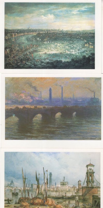 Frost On The River Thames Waterloo Bridge 3x London Painting Postcard s