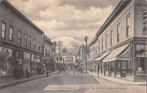 Juneau Alaska Front Street, Businesses B/W Lithograph Vintage Postcard U5728