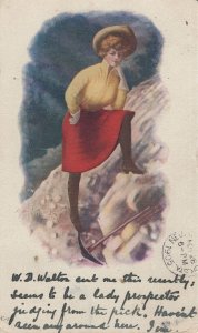 Lady Gold Digger Miner Mining Glamour 1905 USA Postcard