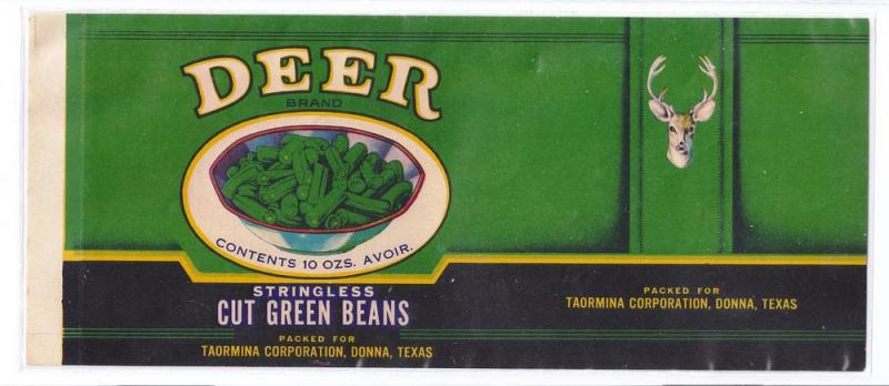 Deer Green Beans Taormina Donna Texas Vintage Can Label