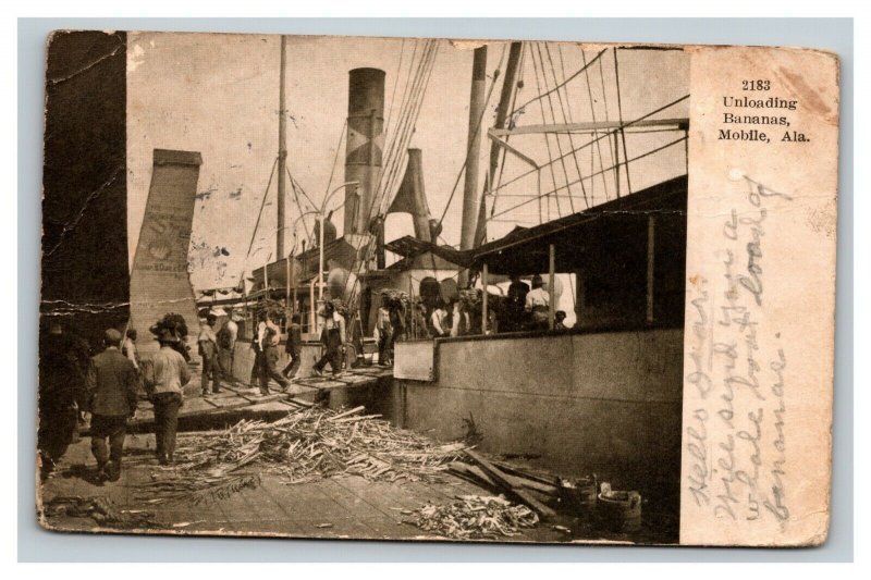 Vintage 1909 Photo Postcard Unloading Banana Boat Mobile Alabama