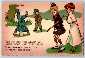 c1910's Humor Scotland Kilt Let Me See You Stand On Your Head Like That Postcard