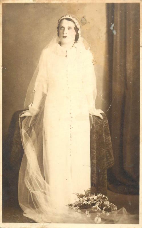 Bride dress vintage photo postcard