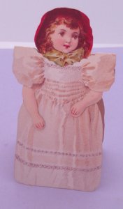 1800s Clark's ONT Spool Cotton Sewing Doll Stand Up Die Cut Toy Trade Card