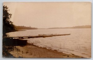 RPPC Lonely Rowboats and Pier on Lake c1915 Real Photo Postcard J27