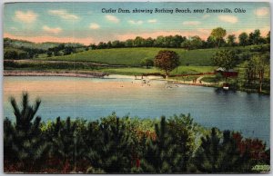 Zanesville Ohio OH, Cutler Dam, Showing Bathing Beach, Nature, Vintage Postcard