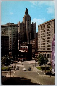 Vtg Providence Rhode Island RI Skyscapers Street View From College Hill Postcard