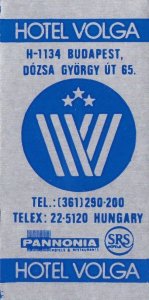 Hungary Budapest Hotel Volga Vintage Luggage Label sk3886