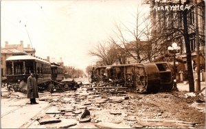 Real Photo Postcard Street Car Trolly Damage From 1913 Flood in Dayton, Ohio