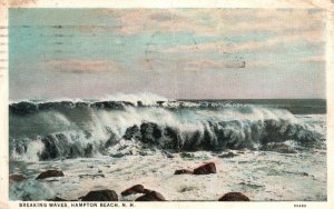 Vintage Postcard 1928 Breaking Waves Hampton Beach New Hampshire C. T. American